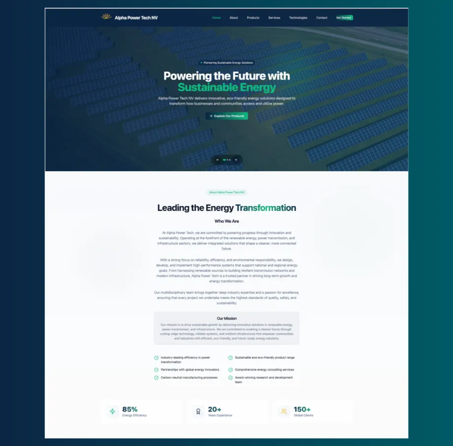 Alpha Power Vista — Scalable Energy Solutions Website with React + Vite + Component-Driven UI System