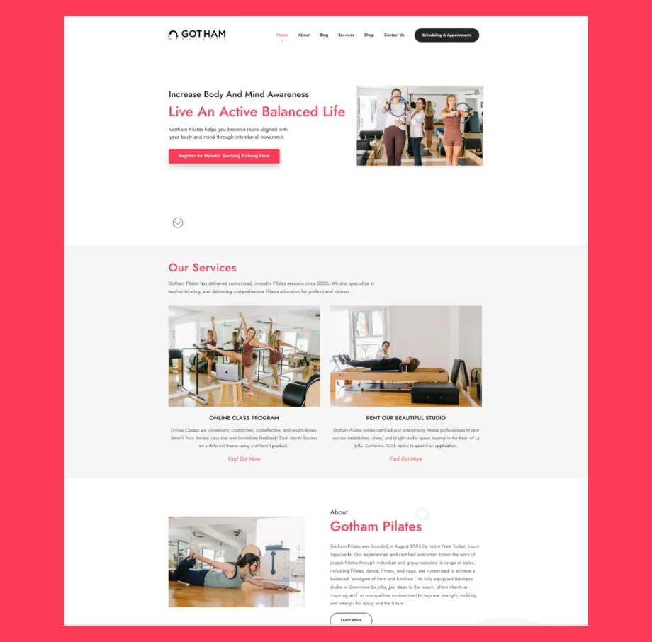 Gotham Pilates — Premium Fitness Studio Website with WordPress, Brand Positioning & Conversion-Driven UX