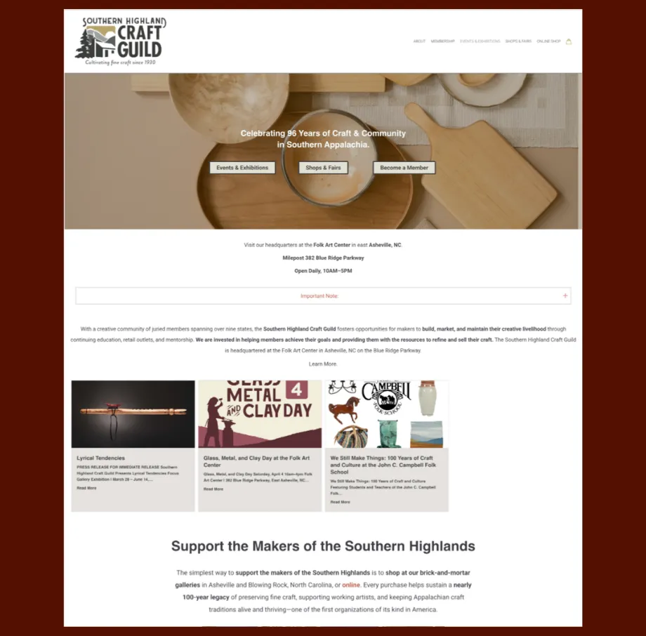 Southern Highland Craft Guild — Multi-Functional Craft Marketplace & Membership Platform