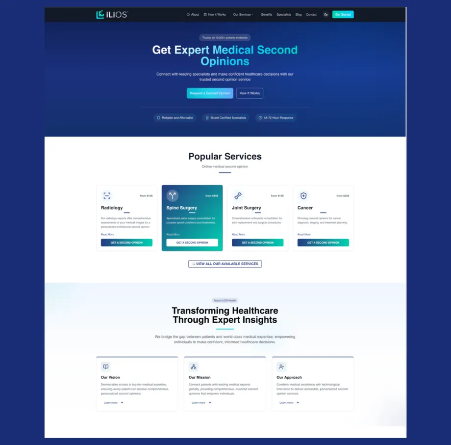 Ilios Health - Digital Second Opinion Platform with Next.js & Secure Patient Workflows