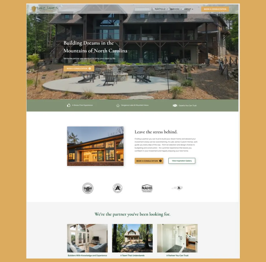 Lake James Custom Homes — Luxury Home Builder Website with WordPress & Lead Generation UX