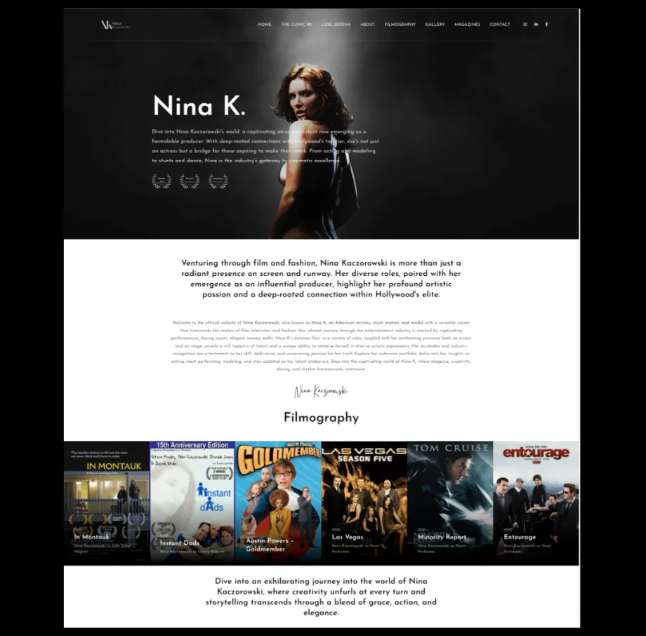 Nina Kaczorowski — Personal Brand & Actress Portfolio Website