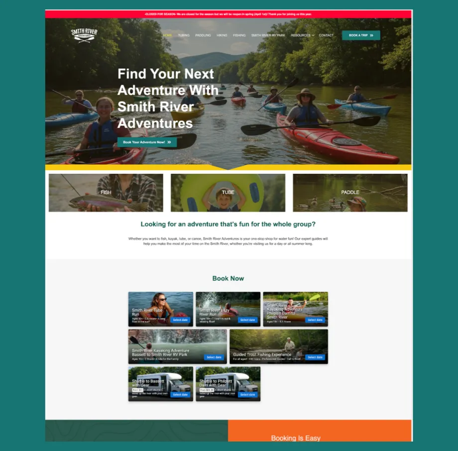 Smith River Adventures — Conversion Outdoor Tourism Website with WordPress & Experience-Driven UX