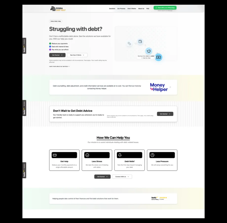 Zebra Debt Help — High Converting Debt Relief Landing Funnel with React & Typeform Integration