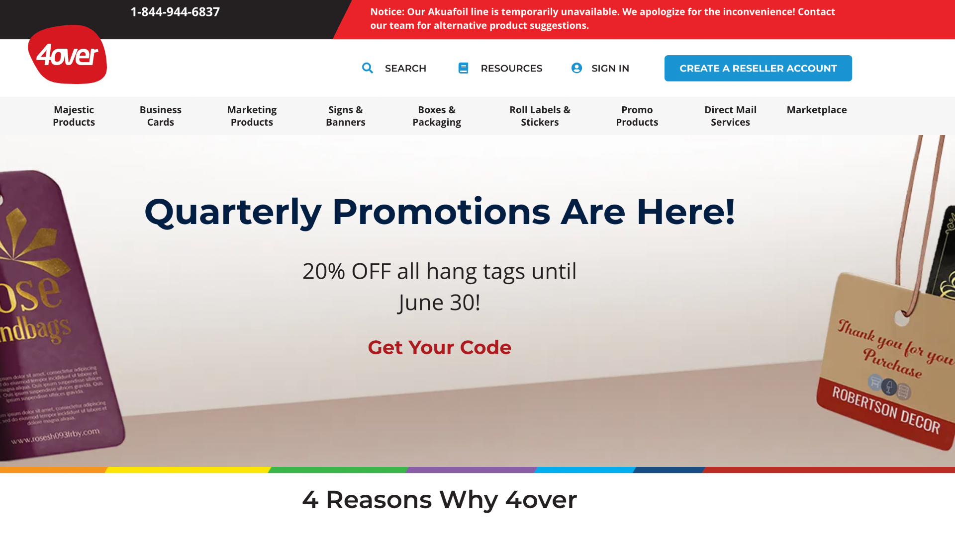 4over Quarterly Promotions - 20% off hang tags
