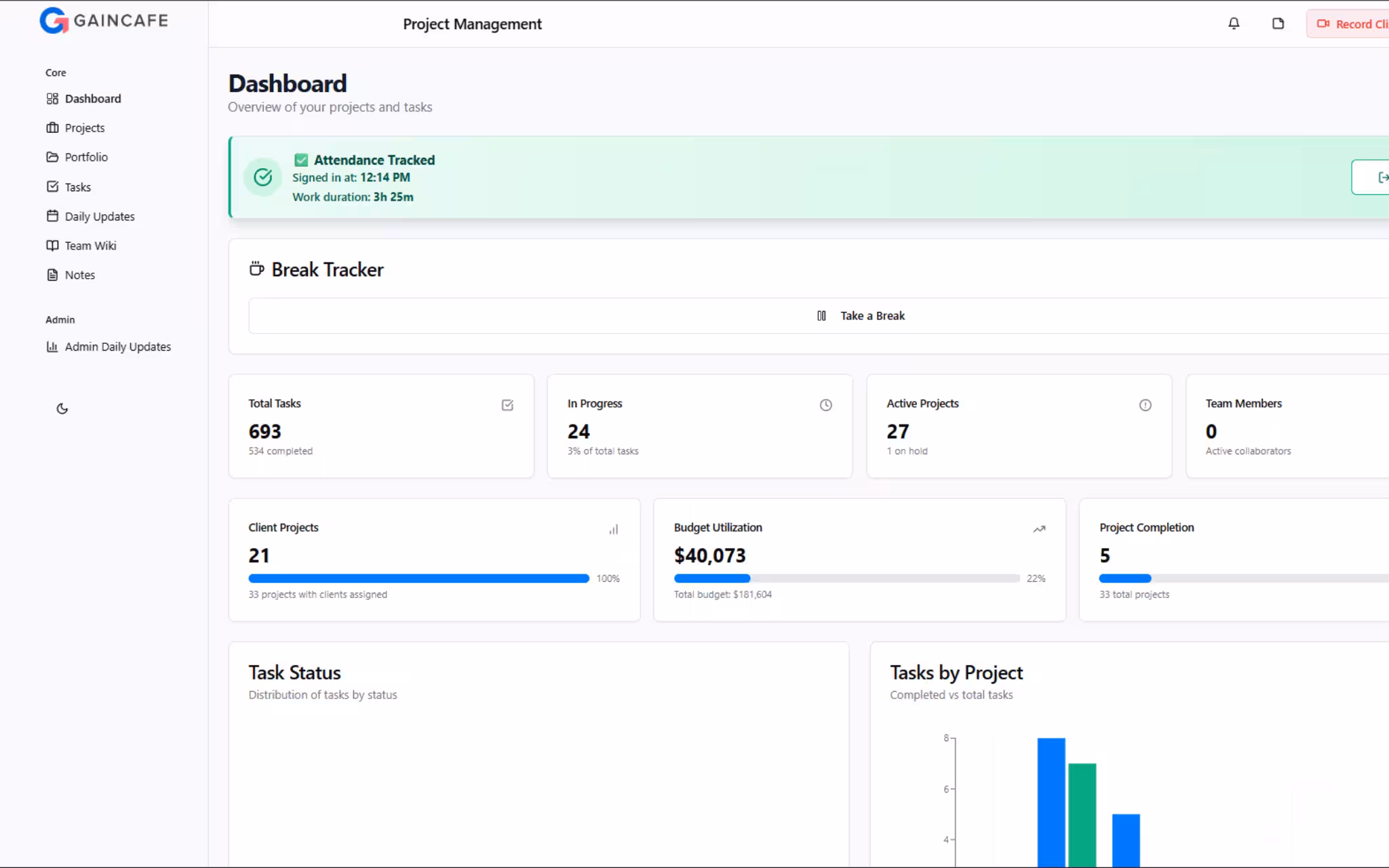 Gaincafe Time Tracker
